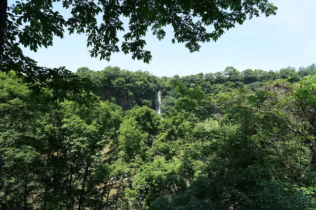A waterfall dropping into the Hantan River gorge